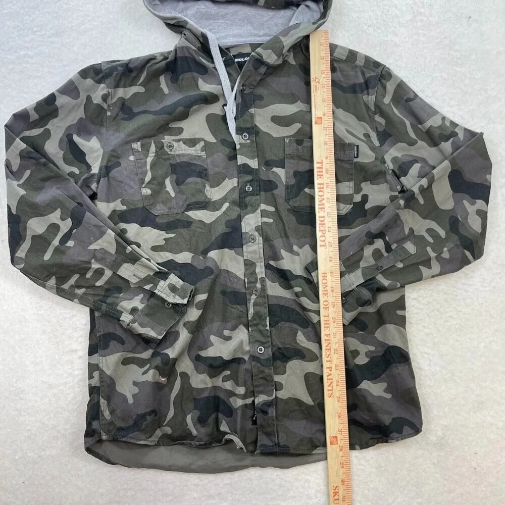 Molokai Surf Co Men's Camo Hoodie Jacket Button Front 100% Cotton Size Large